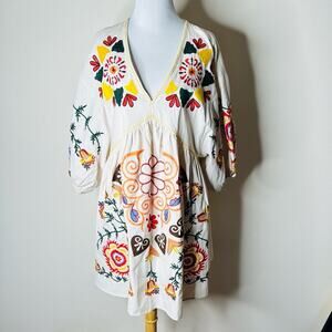 Lilyrose Collection Floral Embroidered Beige Tunic Dress